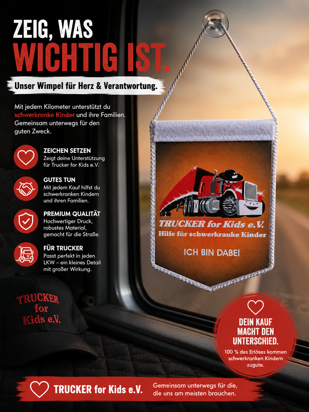 🚩 Exklusiv erhältlich: Der Trucker-for-Kids Wimpel – beidseitig bedruckt! 🚩